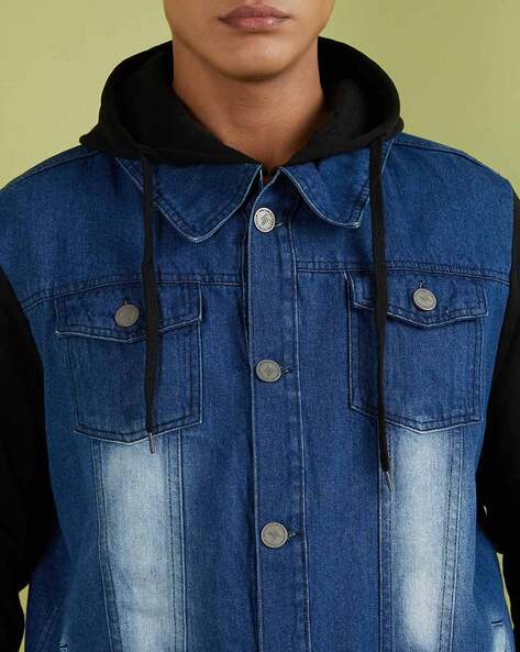 Mens Washed Denim Detachable Hooded Jean, Medium,as Picture | Denim coat  jacket, Mens outfits, Hooded jean jackets