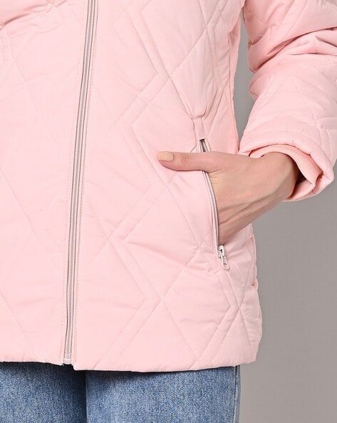 Women Quilted Regular Fit Jacket with Detachable Hoodie