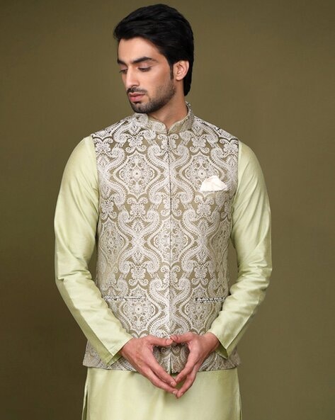 Buy KISAH Men Green Nehru Jacket online