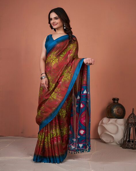 Buy cream Digital Print Jute Silk Designer Saree Online. – Odette