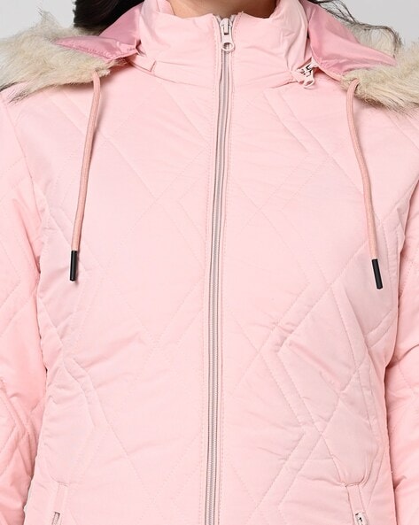 Women Quilted Regular Fit Jacket with Detachable Hoodie