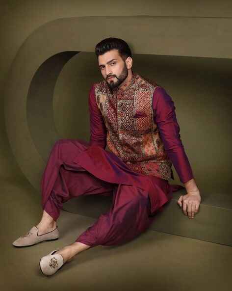 Buy Multicolor 3-Piece Ethnic Suit for Men by KISAH Online