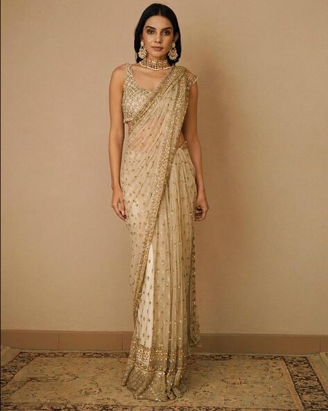 Embellished Saree with Contrast Border