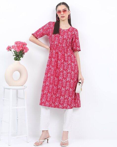 Ketch Paisley Print Round-Neck A-Line Kurta