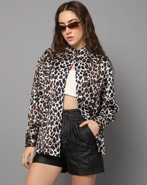 Animal Print Relaxed Fit Satin Shirt