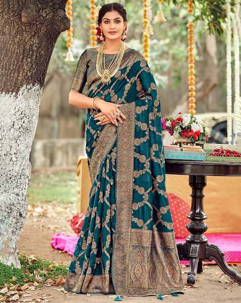 Buy Firozi blue Sarees for Women by GUNATIT CREATION Online | Ajio.com