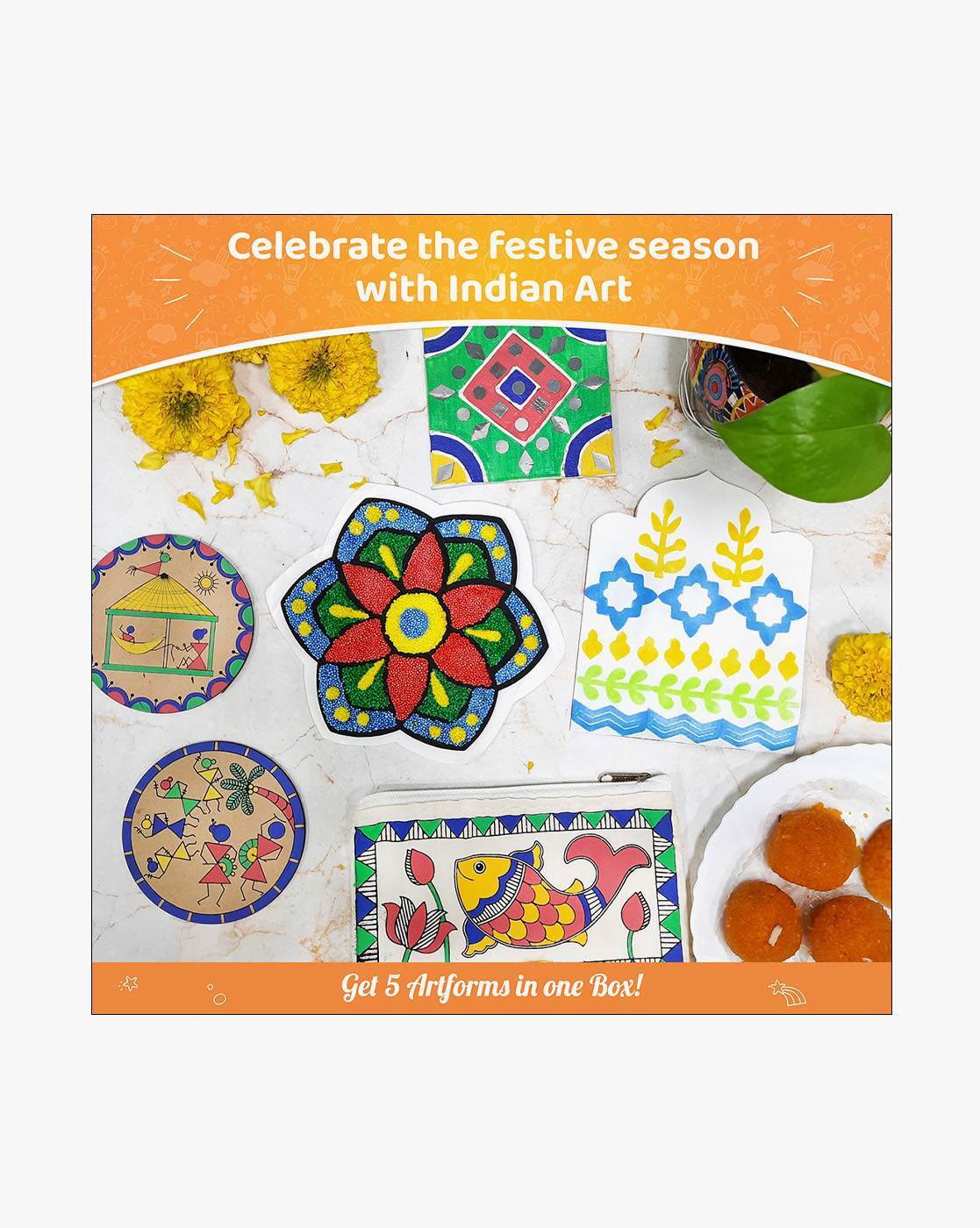 Imagimake Indian Art Forms- Arts and Crafts for Kids Ages 8-12, Learn 5 Indian Art Forms-Madhubani, Warli, Lippan, Mandala & Block Printing Arts