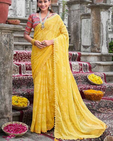 Buy Yellow Sarees for Women by MRINALIKA FASHION Online