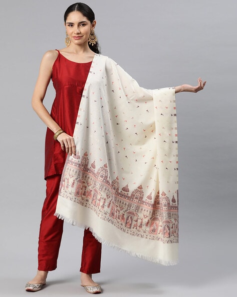 Women Tribal Woven Shawl with Fringes Price in India
