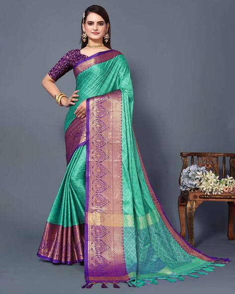 Light Teal Blue Pure Kanchipuram Handloom Silk Saree – Palam Silks