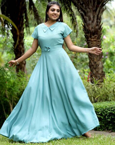 Sky Blue Color Party Wear Gown With Dupatta :: MY SHOPPY LADIES WEAR