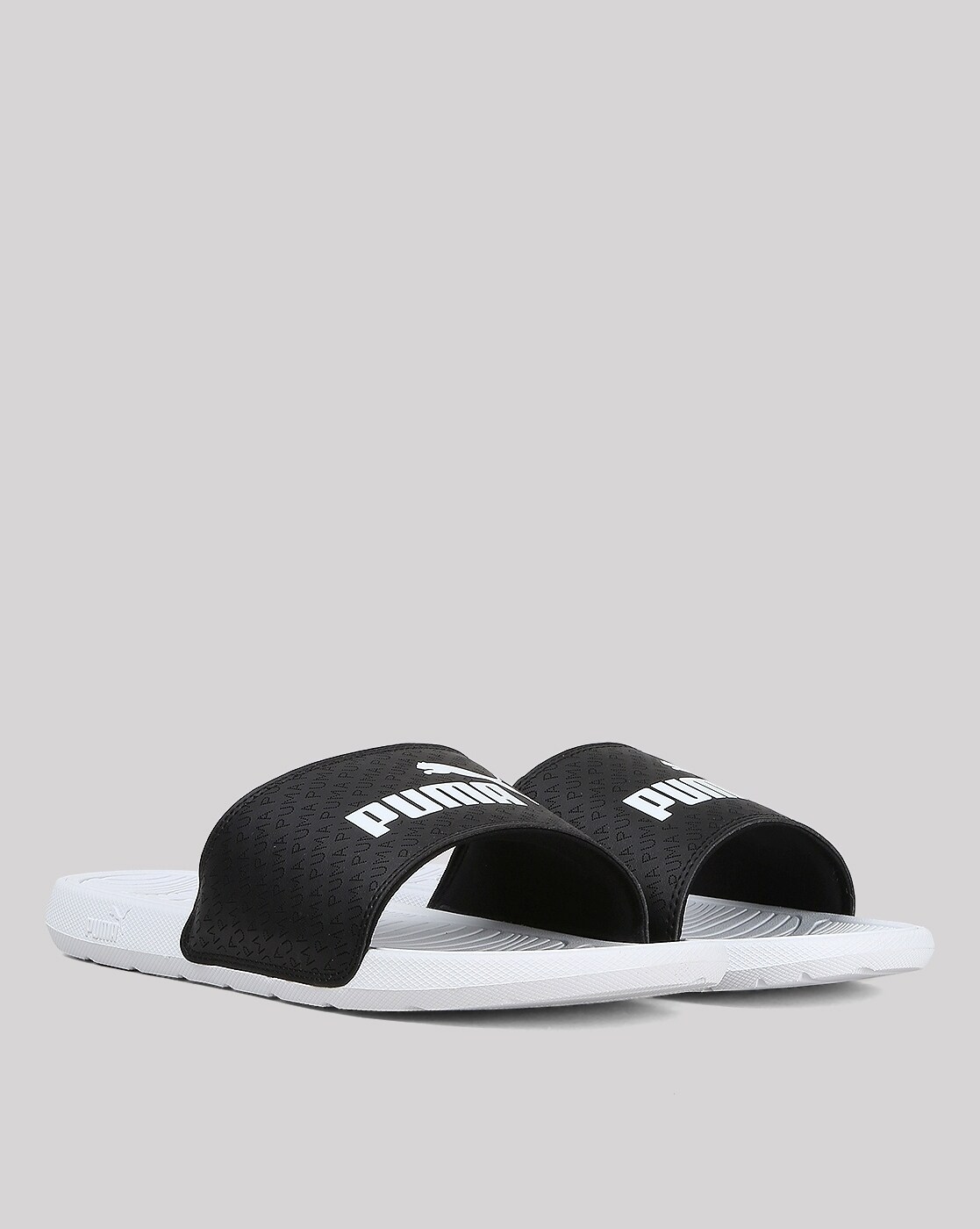 Puma black and white hot sale slides