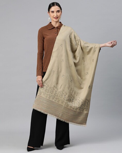 Floral Woven Stole with Tasseled Border Price in India
