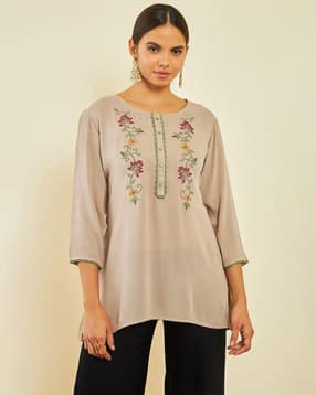 soch Floral Embroidered Round-Neck Tunic-picture-38