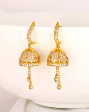 giva Sterling Silver Gold-Plated Stone-Studded Jumka Earrings-picture-36