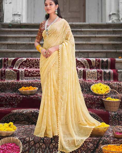 Buy Yellow Sarees for Women by MRINALIKA FASHION Online | Ajio.com