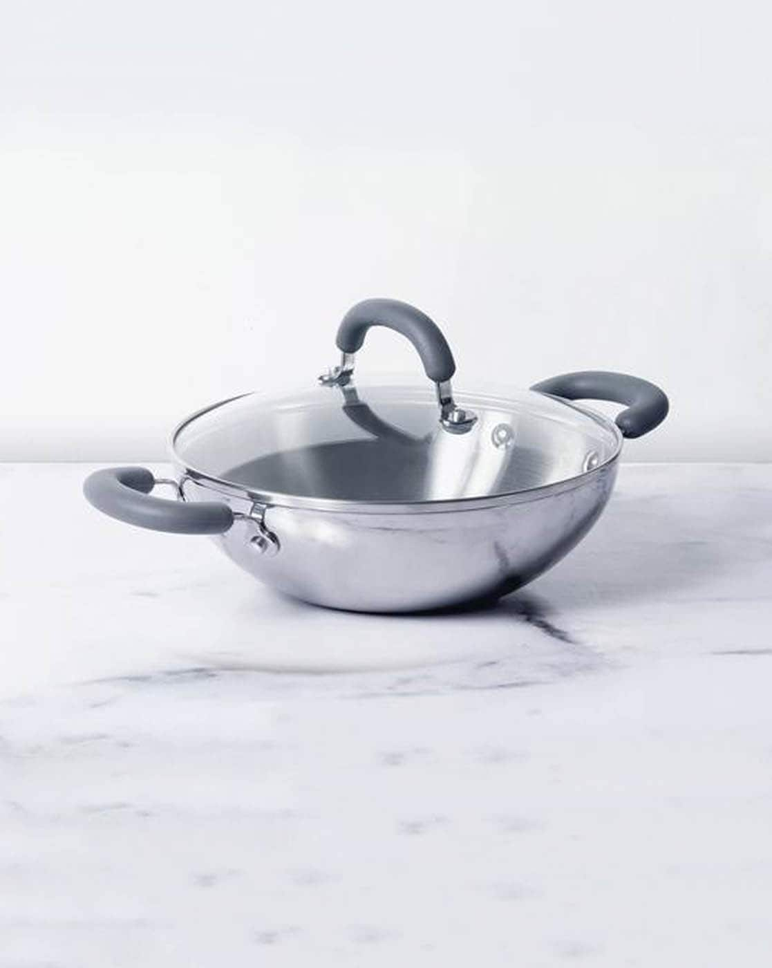  Meyer Select Nickel Free Stainless Steel Sauteuse with Glass  Lid, Steel Saute Pan with Triply Base, Frying Pan with Lid, Gas and  Induction Suitable