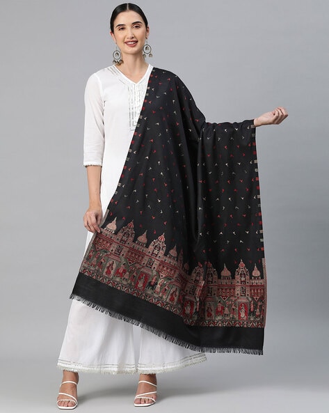 Women Tribal Woven Shawl with Fringes Price in India