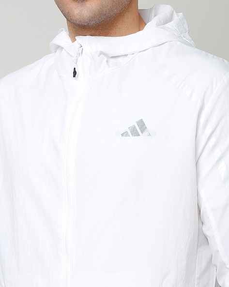 Adidas white running discount jacket