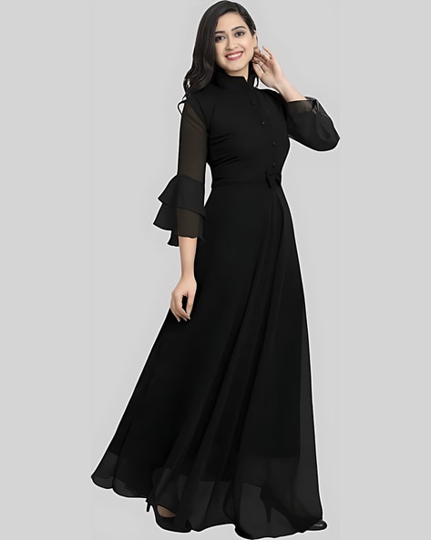 Muhuratam Girls Black Colour Gown (M-G-21004-BLACK-24) : Amazon.in:  Clothing & Accessories