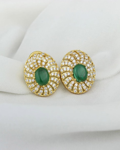 Gold tone green square stone stud/earrings dj-42686 – dreamjwell