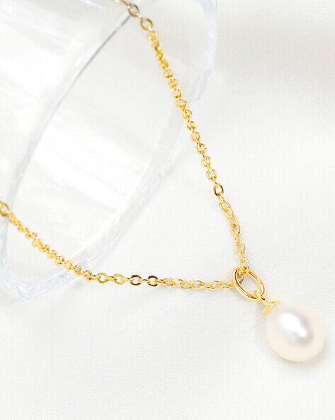 Gold Plated Minimal Pearl Necklace Minimalist Pearl Jewelry Set