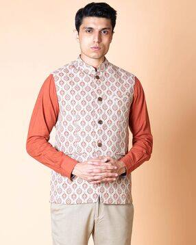 indie picks Printed Regular Fit Nehru Jacket-picture-11