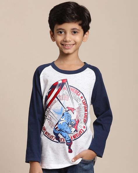 Kidsville Captain America Print Round-Neck T-Shirt