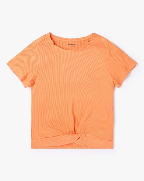 Ribbed Twist-Front Crew-Neck T-Shirt