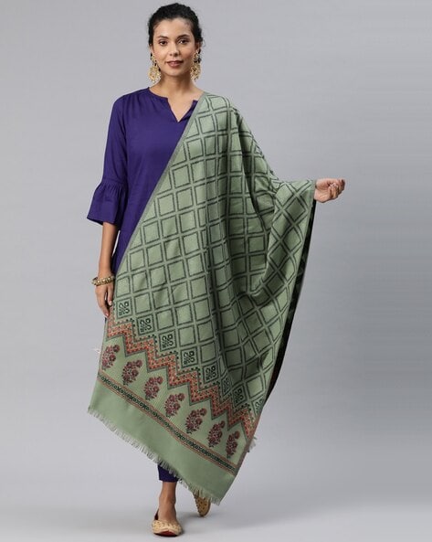 Women Geometric Woven Shawl with Fringes Price in India