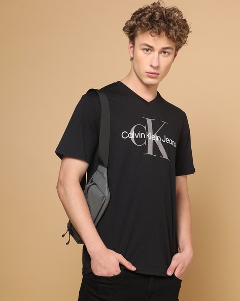 Calvin klein black v neck t clearance shirt