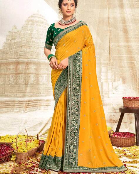 Mustard Yellow Designer Embroidered Silk Party Wear Saree - M | Party wear  sarees, Festival wear, Saree