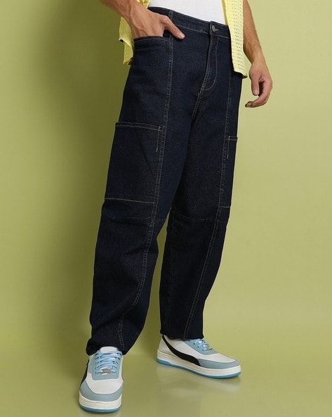 Buy Navy Blue Straight Fit Denim Jeans Online