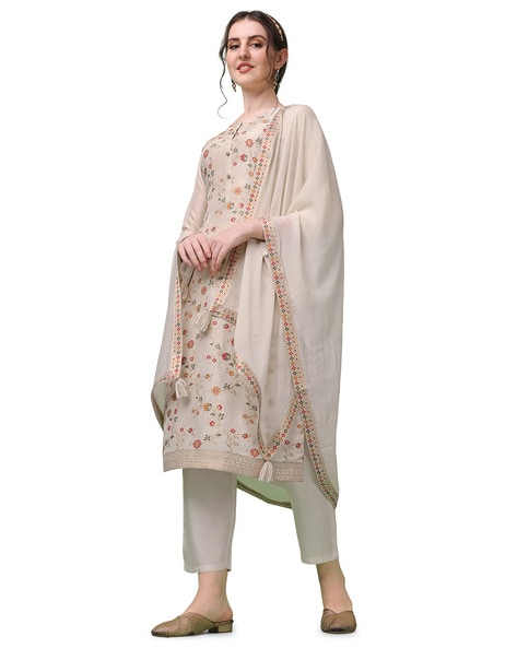 Embroidered Straight Kurta Suit Set Price in India