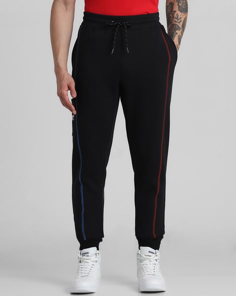 Black joggers fashion red stripe mens