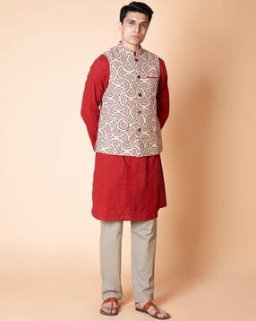Printed Regular Fit Nehru Jacket-image-16