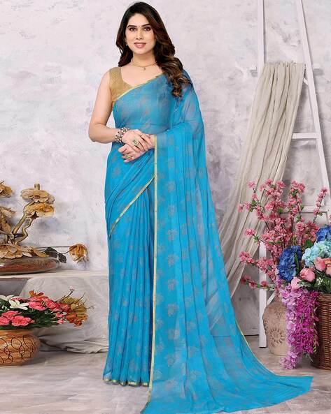 Aqua Blue Chiffon Saree