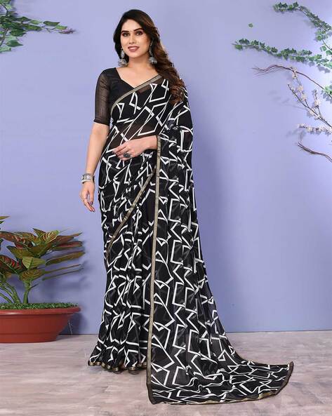 Buy Multicolor Printed Chiffon Saree with Modal Satin Blouse Piece |  BGVS13/BG28MAR | The loom