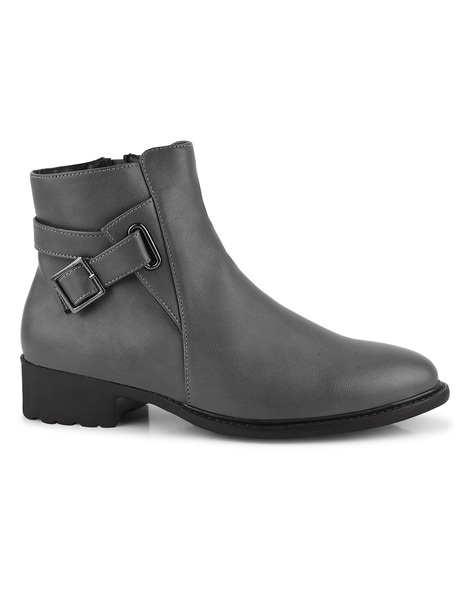 Grey buckle outlet boots