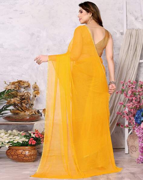 Yellow Red Shaded Hand Dyed Plain Chiffon Saree With Jacquard Blouse –  Geroo Jaipur