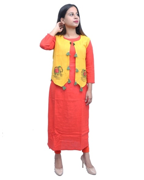 Indian Handmade Stylish Long Kurti with Jacket Gown Dress for Girl's &  Women's. (M) at Amazon Women's Clothing store