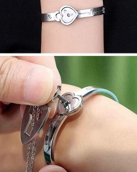 Gullei Personalized Real Lock and Key Bracelet Necklaces Gift Set