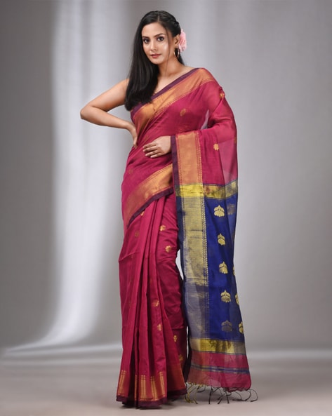 Buy Peach and Pink Chiffon Hand Embroidered Saree Online