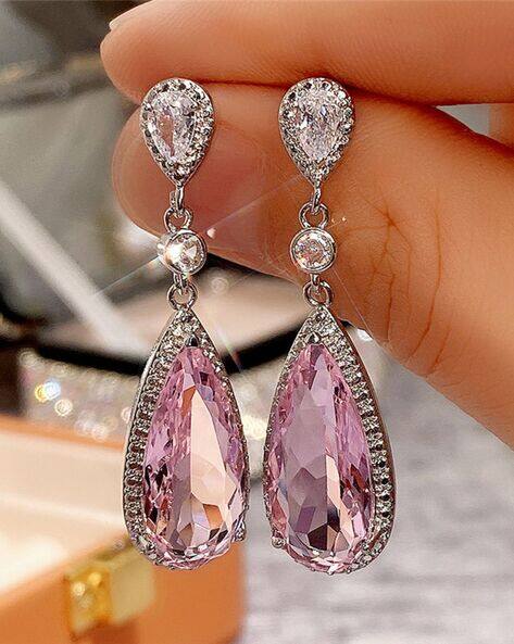 Designs & You Silver-Plated Stone-Studded Drop Earrings