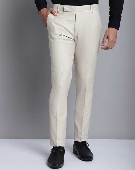 Berwich | Khaki Beige Cotton Flat Front Trousers – Baltzar-atpcosmetics.com.vn