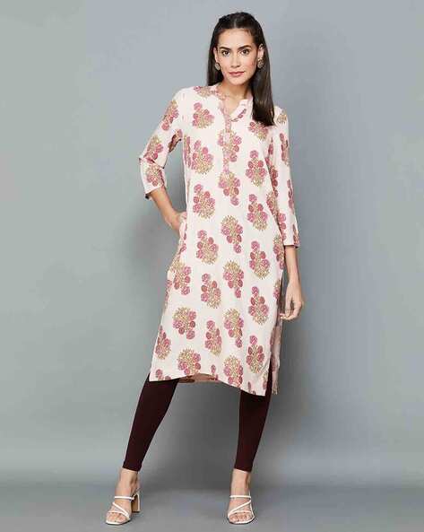 Melange floral outlet print straight kurta