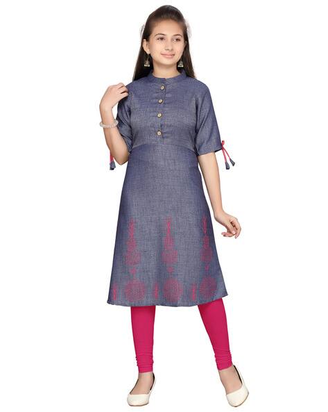 MUHURATAM Printed A-Line Kurta with Mandarin Collar