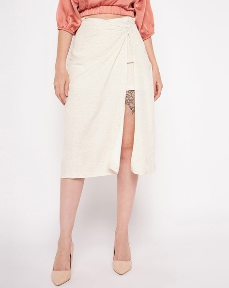 Heathered Straight Skirt with Side Slit