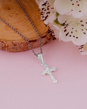 Sterling Silver Striped Cross Pendant with Chain-image-17