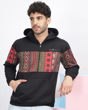 bullmer Geometric Print Hoodie with Kangaroo Pocket-picture-20
